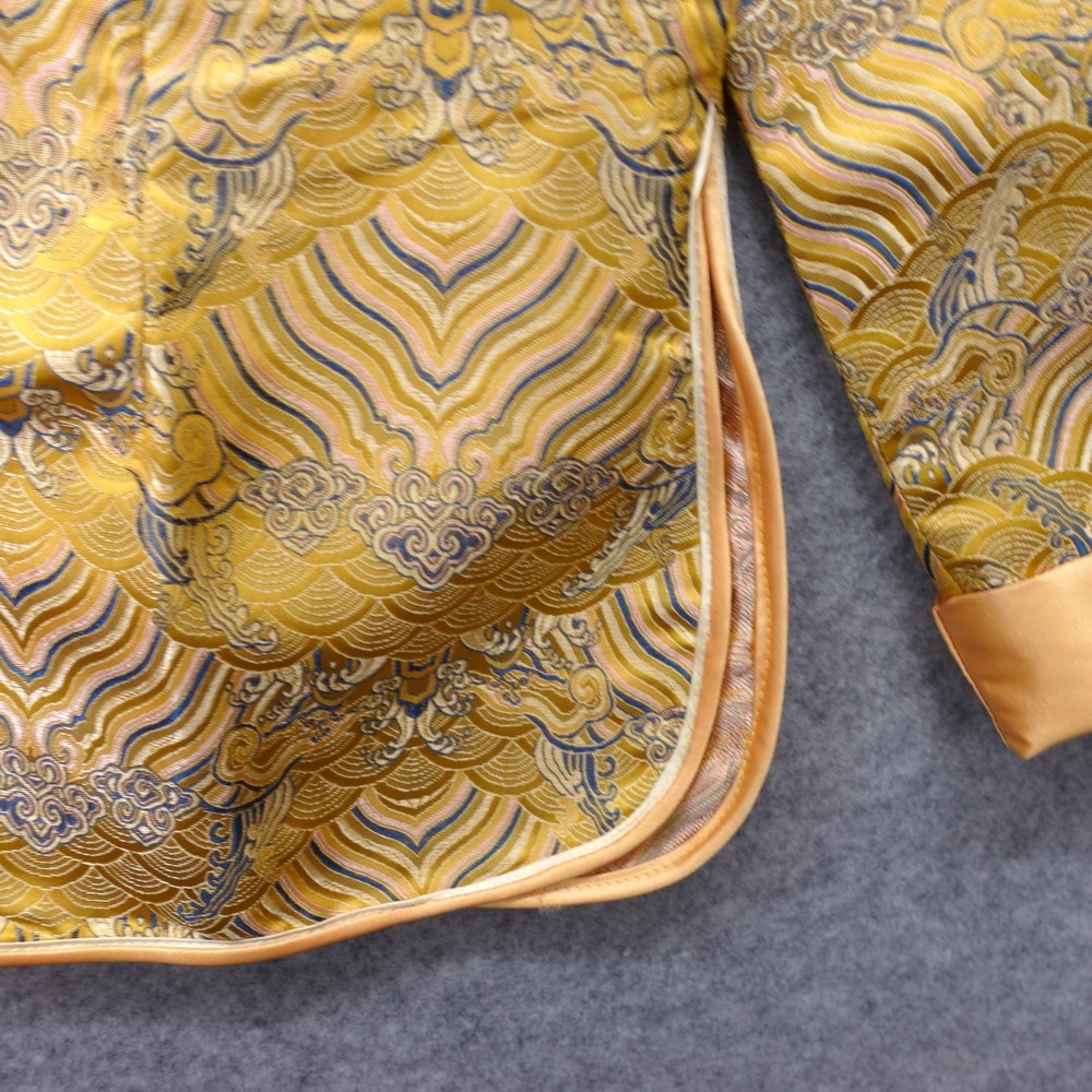 Mandarin Collar Tang Suit Jacket Womens S Yellow Silk Brocade Chinese Cheongsam - Picture 10 of 13